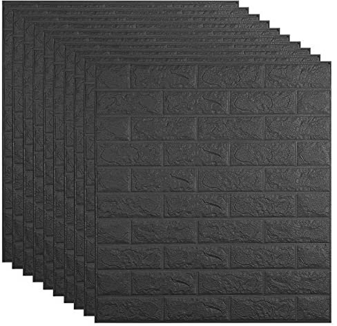 10 Stück 3D Tapete Wandpaneele Selbstklebend, Nachahmung Ziegelmuster Kindergarten Hintergrund Wanddekoration Feuchtigkeitsbeständige Tapeten für Badezimmer Balkon Küchen, 77 x 70 cm (Schwarz)