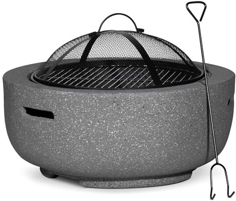 Dellonda Round MgO Fire Pit with BBQ Grill, Ø60cm, Safety Mesh Screen - Dark Grey - DG189