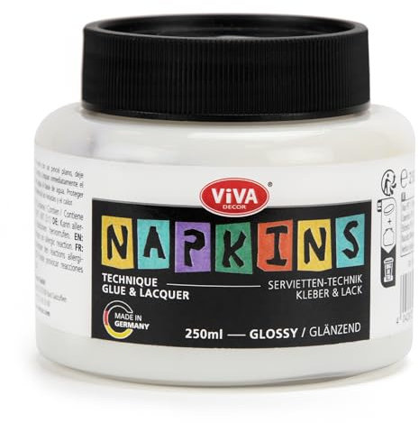 Viva Decor Serviettentechnik Kleber und Lack (Glänzend, Transparent, 250 ml) Serviettenkleber transparent, Decoupage Kleber für Serviettentechnik - Made in Germany