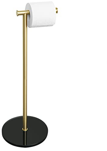 SAYAYO Porte Papier Toilette sur Pied Support Rouleau Papier Toilette Rangement Papier Toilette, Base en Verre Trempé et Tige en Acier Inoxydable pour Salle de Bain et Cuisine, Doré, EGKN220LD-GB