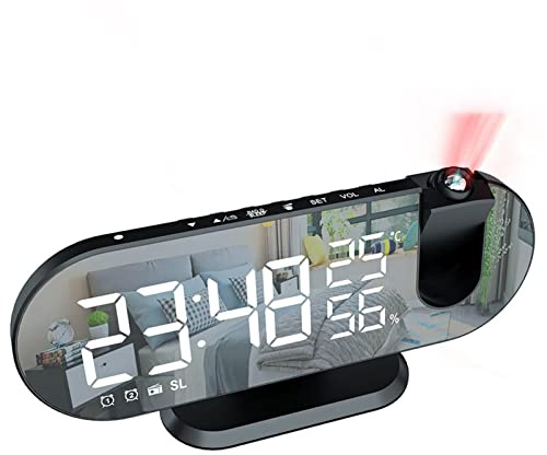 SHENUZ Réveil Projecteur avec Radio FM, Reveil Projecteur Plafond, Réveil avec Projection 180° avec Port USB,White