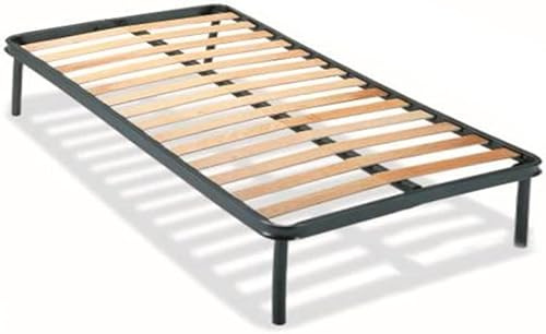 Reti D'Amora Rete Letto Singolo 80x200 con Doghe in Legno E RINFORZO VERTICALE DI SOSTEGNO - Ortopedica, con 4 Piedi Smontabili - Struttura portante in Ferro Rinforzata
