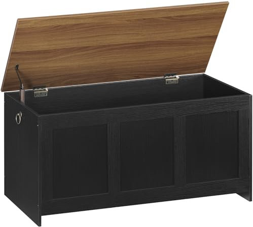 HOOBRO Storage Chest, Wooden Storage Bench, Wooden Storage Chest Trunk, Blanket Storage Box, Large Toy Chest, Shoe Storages Bench, 100 cm, U-Shaped Opening, Black and Walnut EBH141CW01