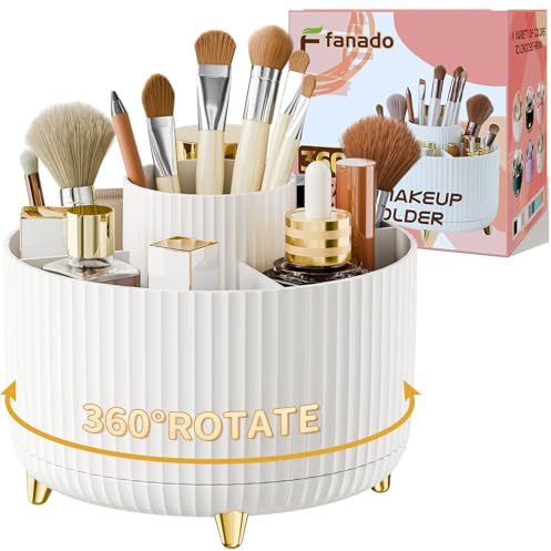 fanado 360° Rotate Makeup Brush Holder Organizer, Makeup Organizers Countertop, Makeup organization and Skincare Storage for Vanity, Desktop, Bathroom (White)