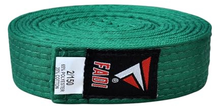 Fadi Sports Martial Arts Belt for Karate, Judo, Aikido and Taekwondo - Durable Cotton-Polyester Blend for Adults and Kids (Green, 5)