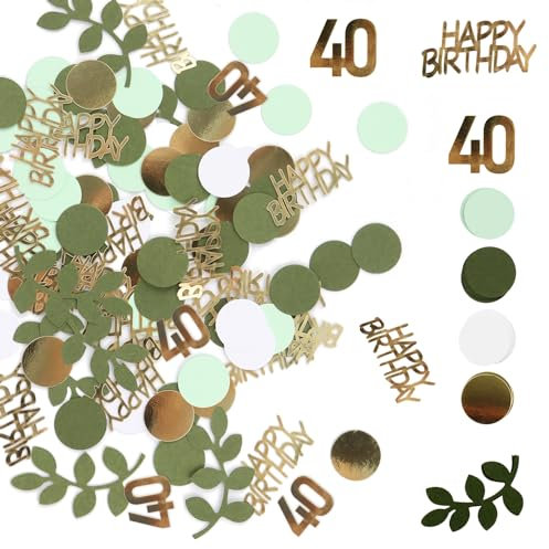 Konfetti 40 Geburtstag 400 Stück, Konfetti Geburtstag Tischdeko Konfetti HAPPY BIRTHDAY, Streudeko Geburtstag Tischdeko für 40 Geburtstag Deko Tisch, Konfetti Grün für Geburtstag Party