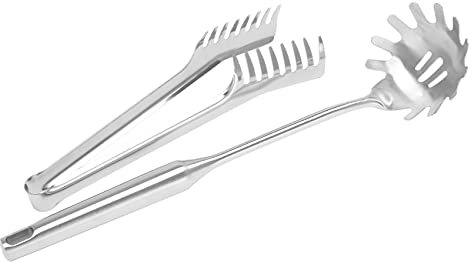 Booso Juego de 2 pinzas para espaguetis de acero inoxidable, pinzas para espaguetis de acero inoxidable, tenedor para cuchara de pasta