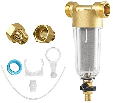 Wasserfilter Wiederverwendbare 1 Zoll Ausspülbarer Feinfilter Wasser Vorfilter Sedimentfilter,Spin-Down-Ersatzfilter, Brunnenwasserschlauch Filterkombination (1“&G3/4”M+G3/4”F)