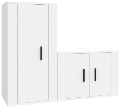 Helloshop26 Ensemble de Meubles Armoire Buffet TV télévision Salon Chambre séjour 2 pièces Bois d'ingénierie Blanc 02_0024365