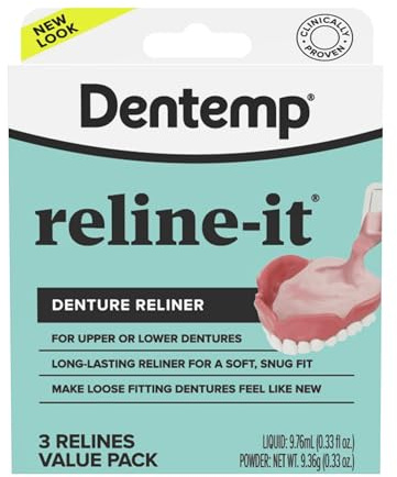 Dentemp Denture Reline Kit Value Pack - Advanced Formula Reline It Denture Reliner - Denture Kit to Refit and Tighten Dentures for Both Upper & Lower Denture - 3 Relines (Packaging May Vary)