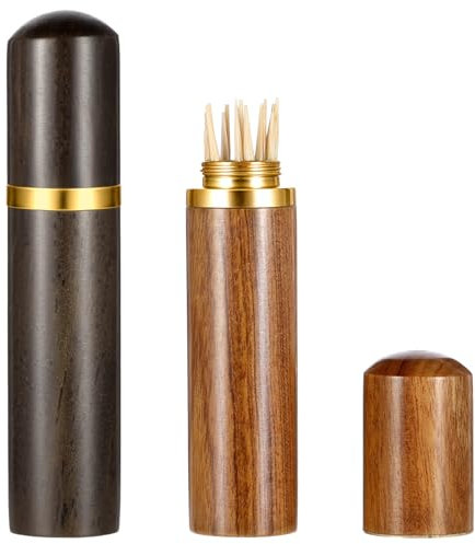 Lot de 2 porte-cure-dents en bois portables - Boîte de rangement pour cure-dents - Étanche - Fait à la main - Boîte de poche pour le rangement d'aiguilles, cure-dents, perles, cure-oreilles,