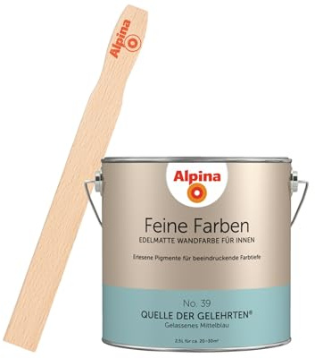 Alpina Feine Farben inkl. Rührstab – No. 39 Quelle der Gelehrten – edelmatte Innenfarbe - Wandfarben für einzigartige Farbwirkungen und Raumstimmungen – Gelassenes Mittelblau - 2,5 Liter