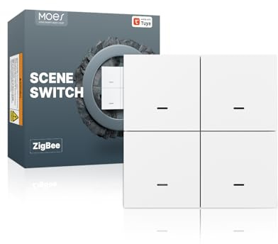 Interruptor de Escenas Inalámbrico ZigBee, Switch Inteligente de 4 Botones (Necesita un Hub ZigBee Tuya), Control por Pulsación Simple/Doble/Mantener para 12 Escenas, Compatible con Smart Life