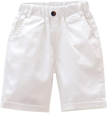 XINYUNZU Short d'été décontracté en coton pour garçon - Taille élastique - Short de loisirs - Couleur unie - Short d'été léger - Pour enfants de 1 à 14 ans, 04 blanc., 13-14 ans