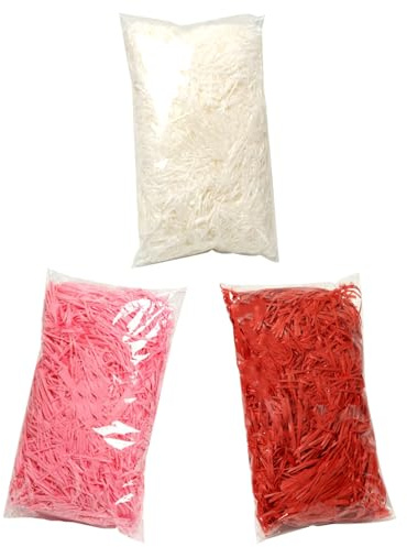 JINZOFLY Valentine’s Day Raffia Paper Shreds, 300g Shredded Paper for Gift Box, Crinkle Cut Paper Shred Filler for Gift Wrapping & Basket Filling(Red, white, pink)