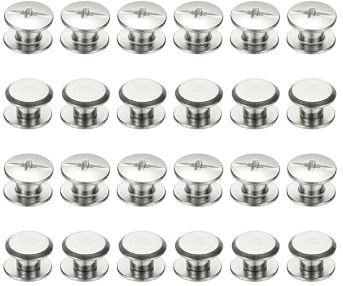 PATIKIL 24 Sets Chicago Screws, 5x4mm(DxH) Chicago Screws Phillips Binding Post Screw Bolts Leather Rivets 304 Stainless Steel Fasteners for Leather Belt Scrapbook Photo Albums, Silver