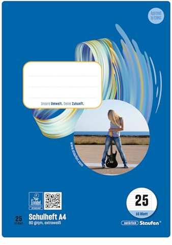 Style Schulheft - 10 Hefte à 16 Blatt, DIN A4, 80 g/m², liniert mit Rand