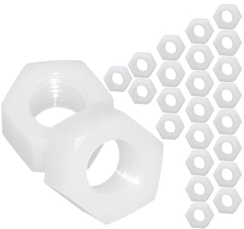 Ctyjia 25 Piezas M6 Tuercas Hexagonal de Nailon, Blanco, Tuercas Hexagonales de Plástico para Tornillos Pernos