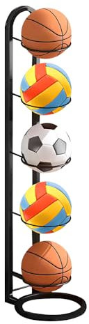 WDKXCN Support Ballon Foot, 5 Niveaux Rangement Ballon en Métal, Verticale Support Ballon Basket, Porte Ballon Basket Organiseur de Basket-Ball, Noir