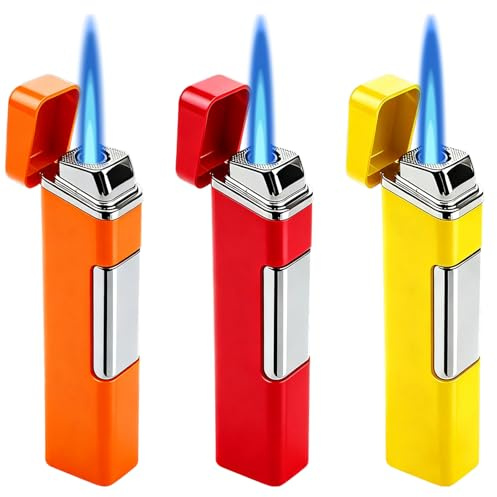 Jetflame - Accendino antivento in metallo, 3 pezzi, senza gas butano, ricaricabile, elettronico, forte fiamma per esterni, candele, barbecue, regalo (rosso, arancione, giallo)