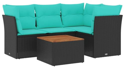 vidaXL Salon de Jardin avec Coussins 5 pcs, Canapés de Terrasse, Ensemble de Meubles de Patio, Mobilier d'Extérieur, Noir Résine Tressée