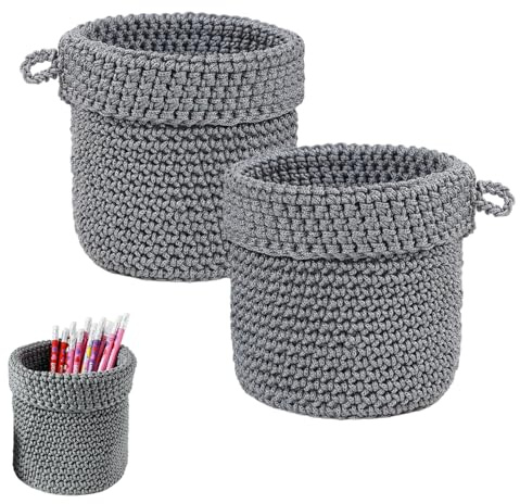 Cesto Portaoggetti Intrecciati a Mano, Cesti Per Intrecciati In Corda Cotone, Cestini Portaoggetti Da Parete Sospesi, Piccolo Ceste Porta Oggetti Per Camera Da Letto, Bagno, Cucina, Ufficio (Grigio)