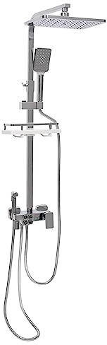 Repomanda, Système de douche thermostatique, panneau de douche avec 4 sorties, douche à effet pluie, en acier inoxydable, montage mural, 70 à 115 cm, réglable de 70 à 115 cm, avec douchette