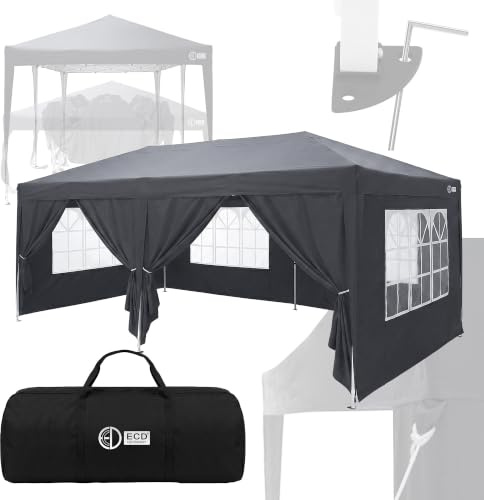 ECD Germany Gazebo 3x6 m Pieghevole con 4 Pareti Laterali, Tenda Pop Up Impermeabile da Esterno, Resistente UV 50+, Gazebo Robusto Portatile, Tenda Giardino Richiudibile per Campeggio, Spiaggia o Mare