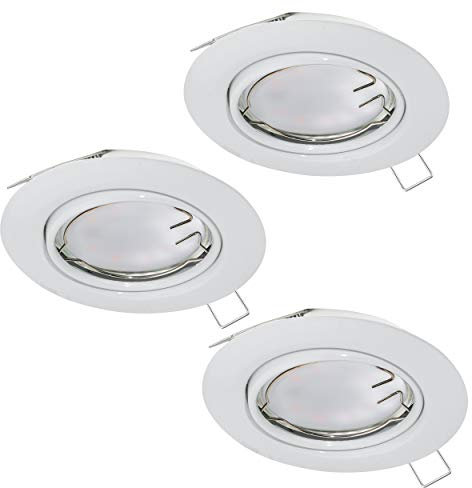 EGLO 3er-Set Einbaustrahler Peneto, Spots Set aus Stahl in Weiß, 3 Einbauleuchten mit GU10 Fassung, LED Leuchtmittel inklusive, Spot flach, schwenkbar, Ø 8,7 cm