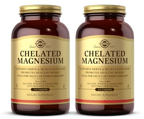 Solgar Chelated Magnesium - 250 Tablets, Pack of 2 - Supports Nerve & Muscle Function - Non-GMO, Vegan, Gluten Free, Dairy Free, Kosher - Approx. 124 Servings