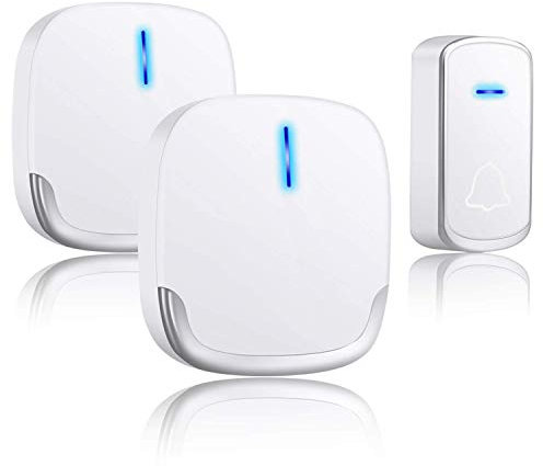 YYQ Sonnette sans Fil Extérieur Étanche IP44, Sonnette de Porte 300 Mètres de Portée, Kit de Carillon avec LED Flash, 1 Émetteur et 2 Récepteurs, 5 Niveaux de Volume, 58 Mélodies