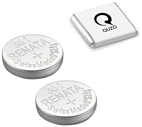 Bundle of 2 x Renata 361 Watch Battery 1.55v SR721W + Quzo Belgian Chocolate - Official Renata Watch Batteries