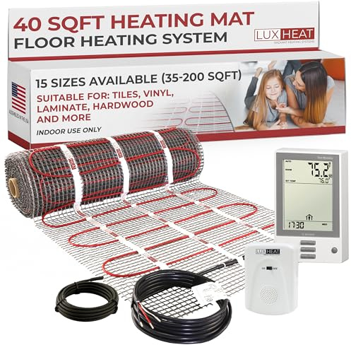 LuxHeat 40 Sqft Mat Kit, 240v Electric Radiant Floor Heating System for Under tile, Stone and Laminate. Kit Includes Alarm, Heated Floor Mat, UDG OJ Microline Programmable Thermostat w/GFCI & Sensor
