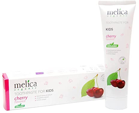 MELICA Bio Zahnpasta für Kinder mit Kirschgeschmack 98,5% Natürliche Inhaltsstoffe - 100m
