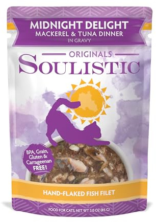 Soulistic Originals, Midnight Delight Mackerel and Tuna Dinner in Gravy, 3oz Pouch, Pack of 8