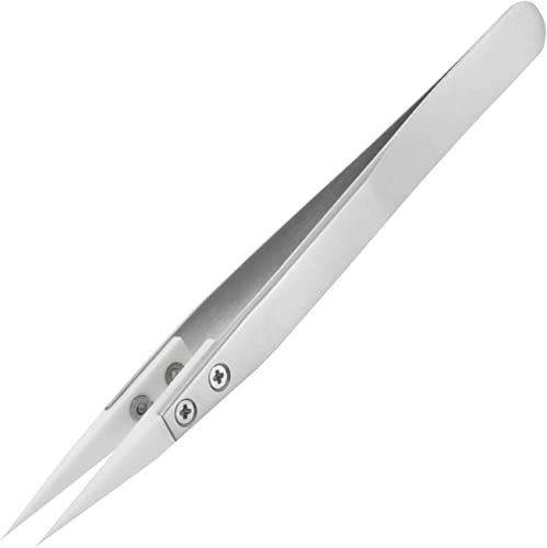 CABLEPELADO Pinzas para soldadura con punta cerámica | Punta de 0,5 mm zirconia | Punta cerámica | No son Magnéticas | Resistentes al calor 1000 ºC | Pinza acero inox | Punta recta puntiaguda