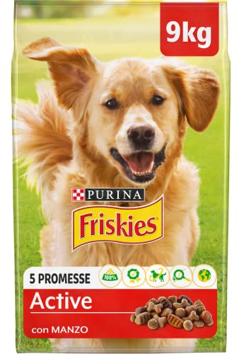 FRISKIES Active Crocchette per Cani Adulti con Manzo e verdure - Alimento Secco in una confezione da 9 kg