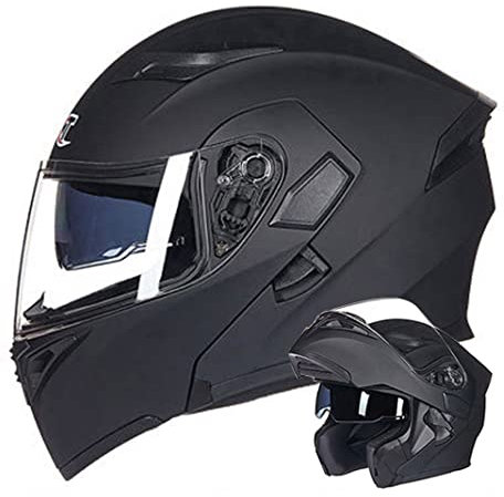 Motorrad Modular Helm mit doppelter Antibeschlagscheibe Motorrad helme D.O.T Integralhelm Moped Roller Klapphelm 4 Jahreszeiten Herren & Damen Sturzhelm (Mattschwarz) (58~60cm L)