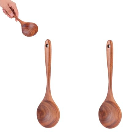 2 Pezzi Cucchiaio Legno Cucina, 18.5cm Cucchiaio Di Zuppa Giapponese Cucchiaio Da Portata Legno Naturale Con Foro Appeso Per Zuppa Porridge Per Lungo Cucchiaio Cucina Grande