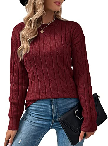 Niwicee Pull Femme Manches Longues Ras Cou Maille Torsadée, Chaud Hauts Chic Hiver Tops Sweater Femme Tricot Chandail Elégant Couleur Unique Blouse Tunique Sweater Pullover