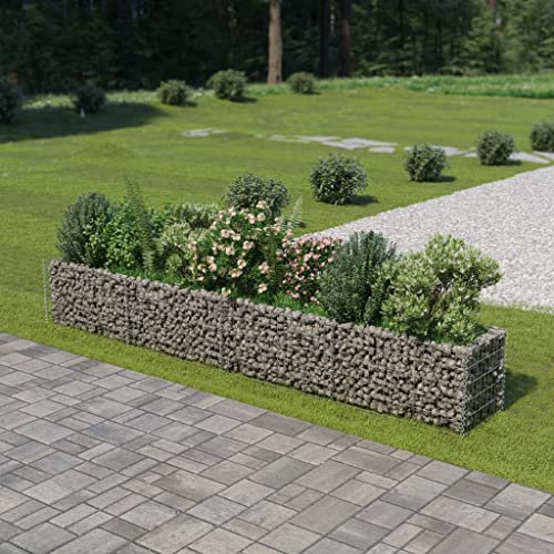 WIFESE 360×50×50 cm Gabionen Hochbeet Gabionenwand Steinkorb Gabione Gabionenkorb Pfosten Gartenzaun Gabionen Zaun Gabionensäule Pflanzenwand Steingabionen Gabionenkörbe Verzinkter Stahl