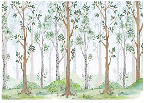 Fototapete Nach Maß Personalisiert - inkl. Kleister - Waschbar Vlies Fototapeten Kinderzimmer Wald Bäume Motivtapeten Wandtapete Tapete Kindertapete für Mädchen Kinder Baby Babyzimmer