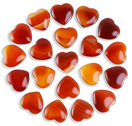 Nvzi tumlade polerade naturliga karneolkristaller Hjärtstenar, kristaller och helande stenar Kvartsbulk för Wicca, Reiki, Healing Energy, Chakrastenar, Witchcraft Supplies (20st)