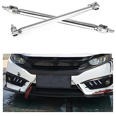JNNJ 2Pcs Barre de Support de Pare-Chocs Avant de Voiture, Tige de Protection de Lèvre de Pare-Chocs Réglable, Support de Soutien en Acier Inoxydable pour Séparateur Avant de Voiture(Argent)