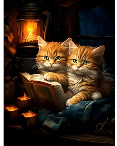 NAIMOER Katzen Diamond Painting Erwachsene, Diamant Painting Bilder Bücher Diamond Painting Set Erwachsene Tiere Diamond Painting Kinder 5D Diamant Malerei für Home Wand Décor(30x40cm)