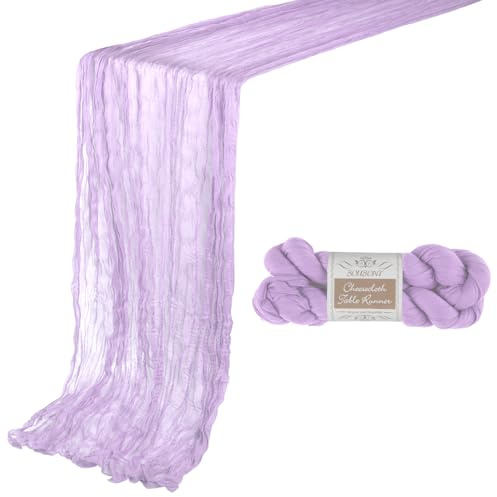 BOUBONI 1 runner da tavola in garza bohémien, 3 m, colore lilla, 89 x 305 cm, runner da tavola per formaggi, per feste di compleanno, matrimoni, baby shower, decorazioni natalizie, eventi speciali