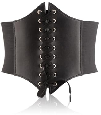 WKRTDY 1pcs Corsé Mujer Negro, Retro y Elástico, Ideal para Halloween y Fiestas Temáticas Piratas, Ancho Cinturón Negro para Adultos y Niñas, ¡Consigue un Look Único!