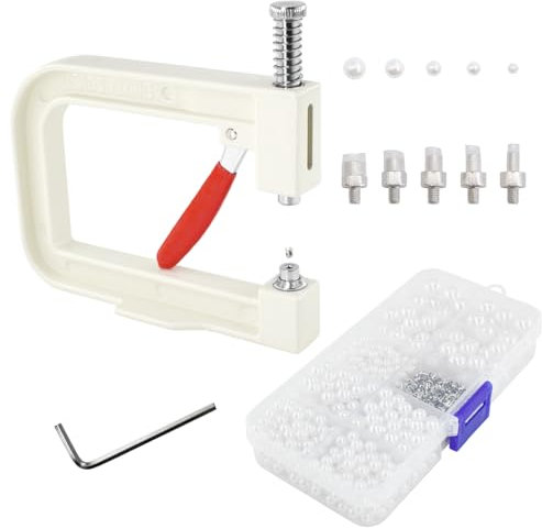 SHRJ Pearl Handmade Setting Machine with White Pearl Beads Rivet Studs and Tools Hand Press Machine for Decorating Clothes, Dresses, Bag, Hair Band DIY Crafts