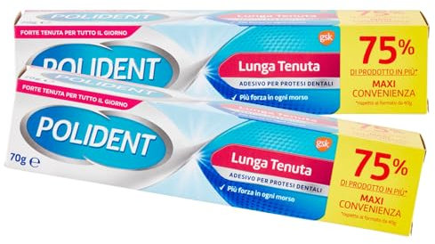 Adesivo Per Apparecchi Dentali, LUNGA TENUTA. Più Forza In Ogni Morso. Forte Tenuta Per Tutto Il Giorno 70g (2 Confezioni)