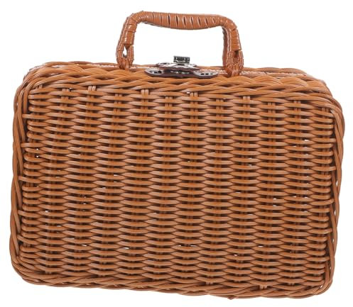 MERRYHAPY Baúl de Almacenamiento de Ratán de Imitación Hecho a Mano Gran Caja de Almacenamiento Baúl para El Hogar Maleta Tejida Decorativa